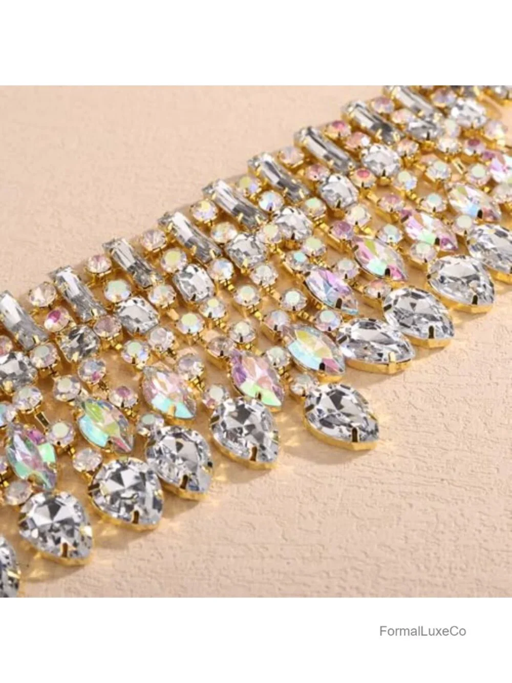 Full Rhinestone Crystal Tassel Collar Choker Necklace Statement Jewelry